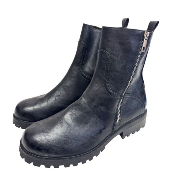 B.o.c Motorcycle Boots Size 9.5‎ Black Burnished Dual Zipper Block Heel - Picture 1 of 10